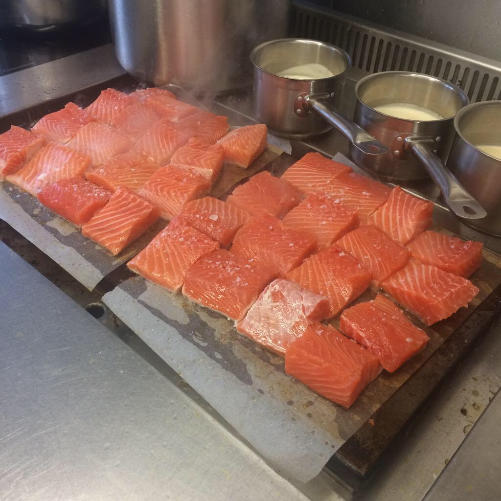 2 x French Planchas cooking salmon